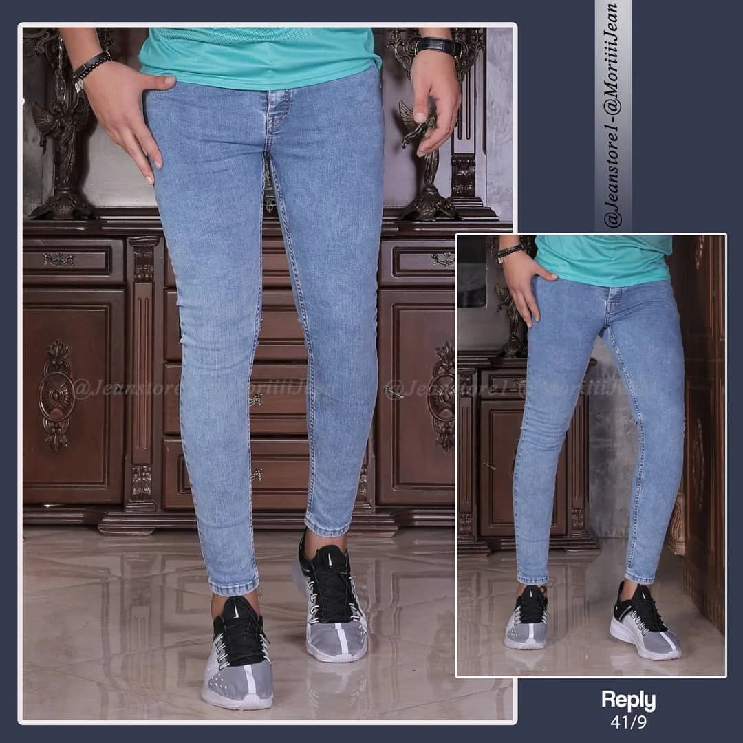 شلوار جین مردانه، رنگ آبی روشن، جذب بلند
