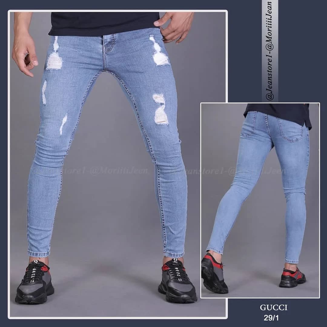 شلوار جین، رنگ آبی روشن، جذب، پاره