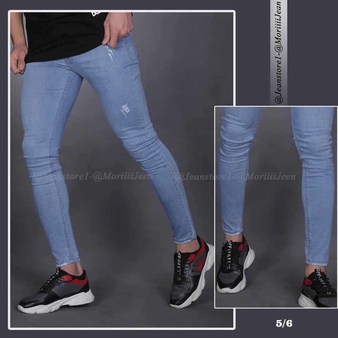 شلوار جین مردانه، رنگ آبی روشن، جذب، بلند