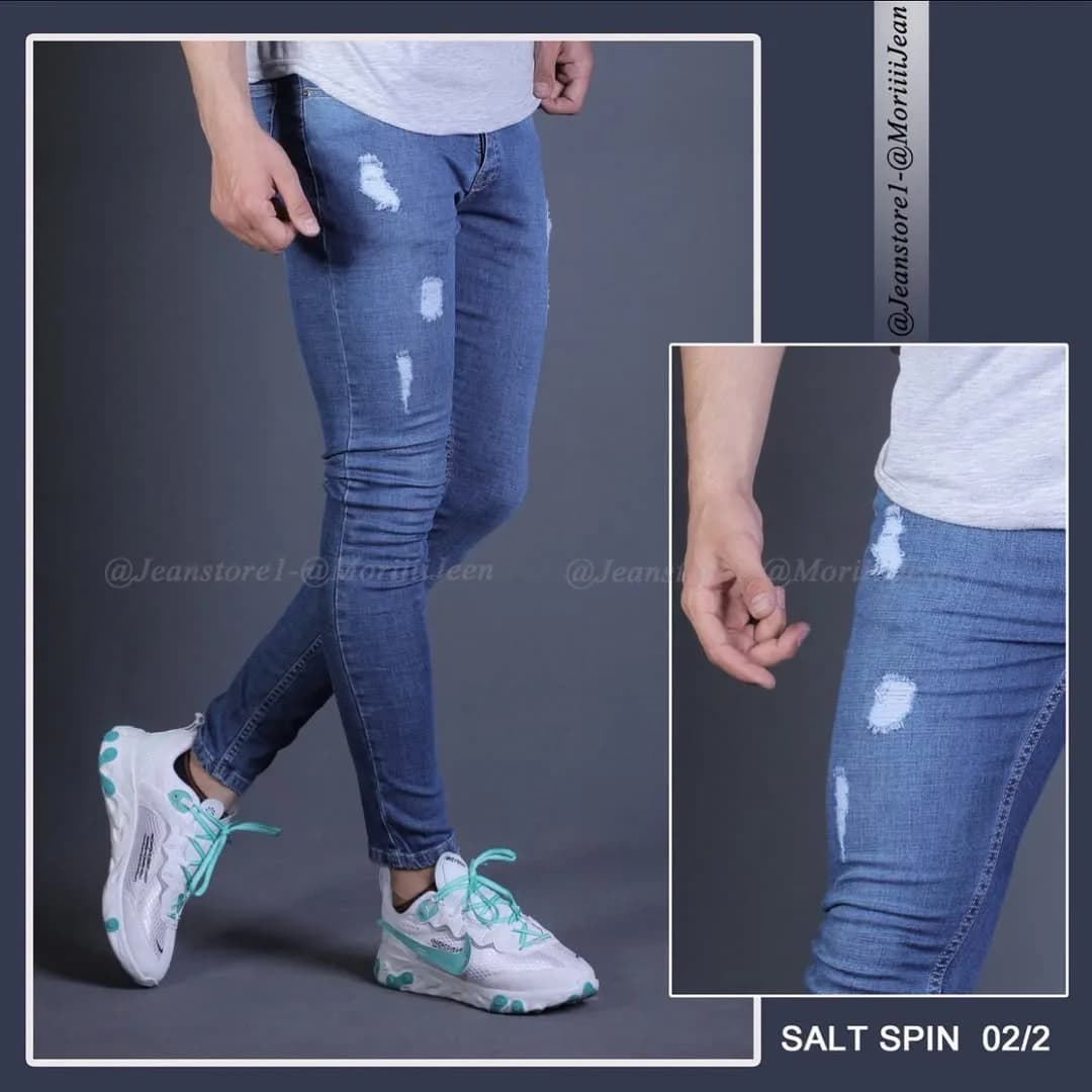 شلوار جین، رنگ آبی روشن، جذب، مچ‌دار
