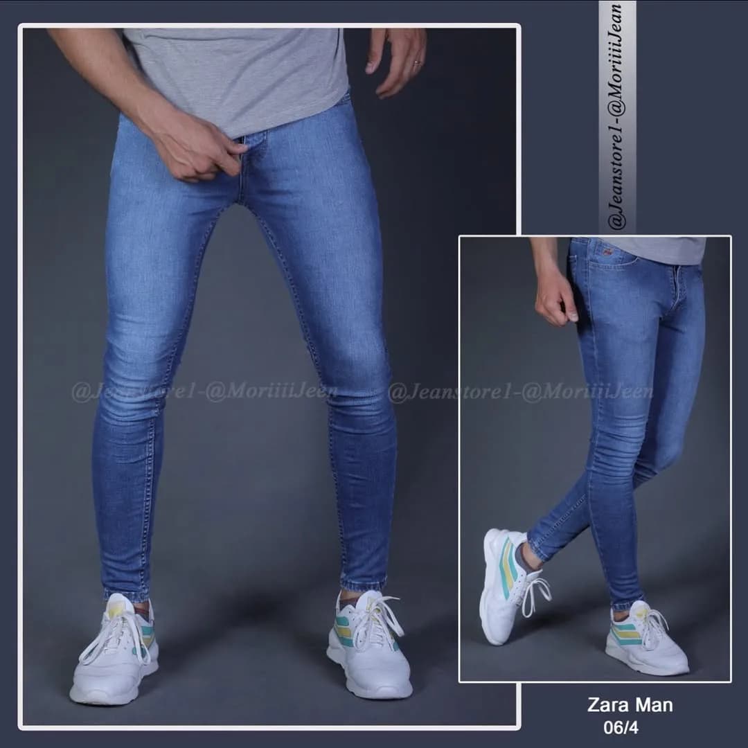 شلوار مردانه، رنگ آبی و خاکستری، جنس جین، جذب، قد تا مچ