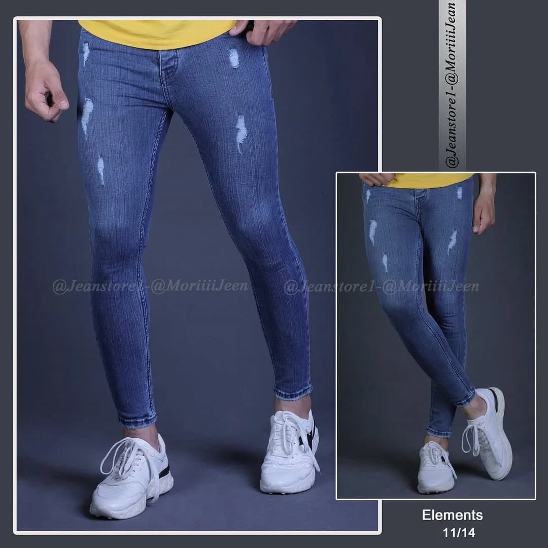شلوار جین مردانه، رنگ آبی، جذب، مچ‌دار