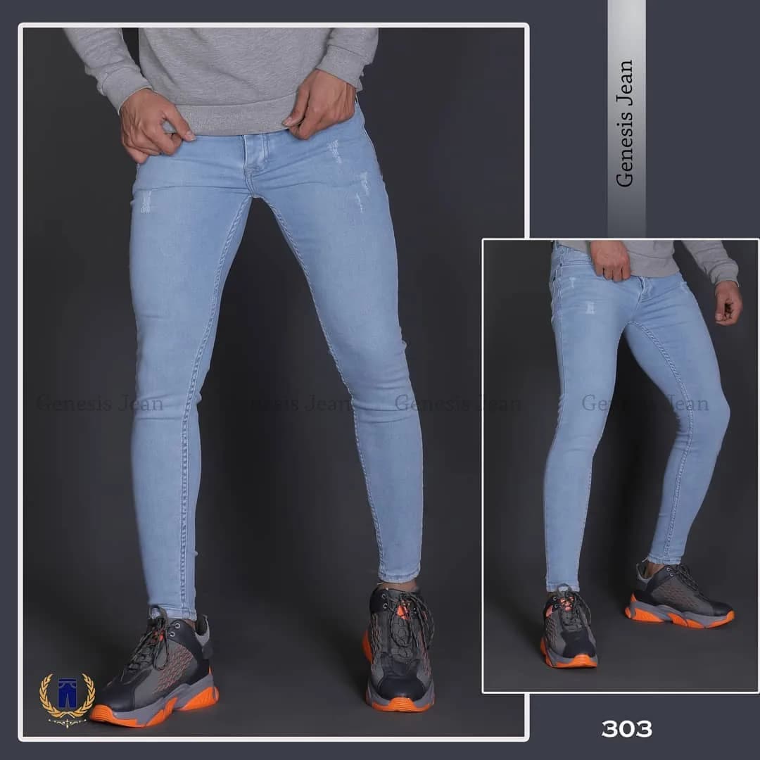 شلوار جین اسکینی دمپا فیت، رنگ آبی روشن، جذب بلند