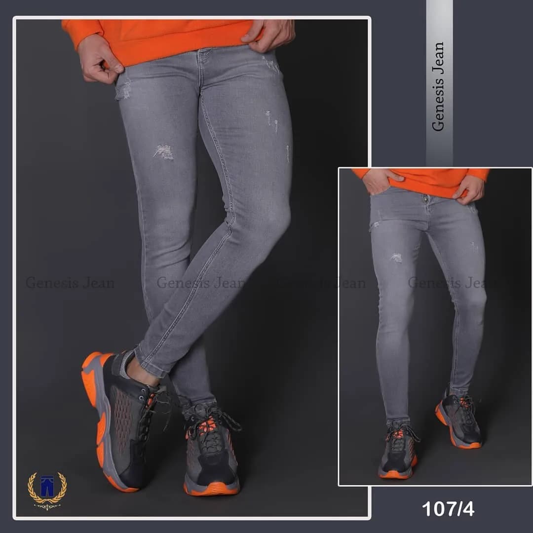 شلوار جین مردانه، رنگ خاکستری، جذب، پاره