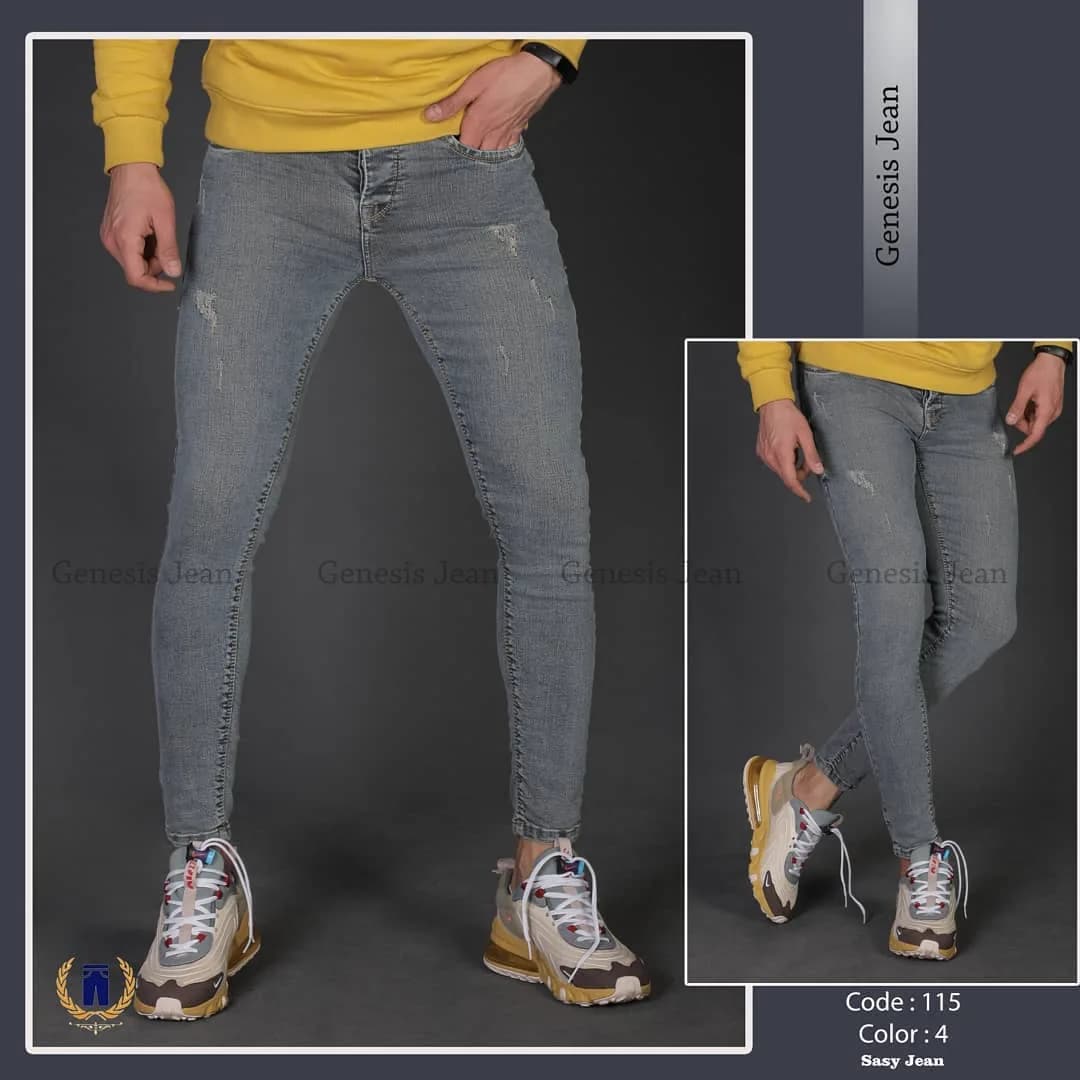 شلوار جین مردانه، رنگ خاکستری، جذب، مچدار