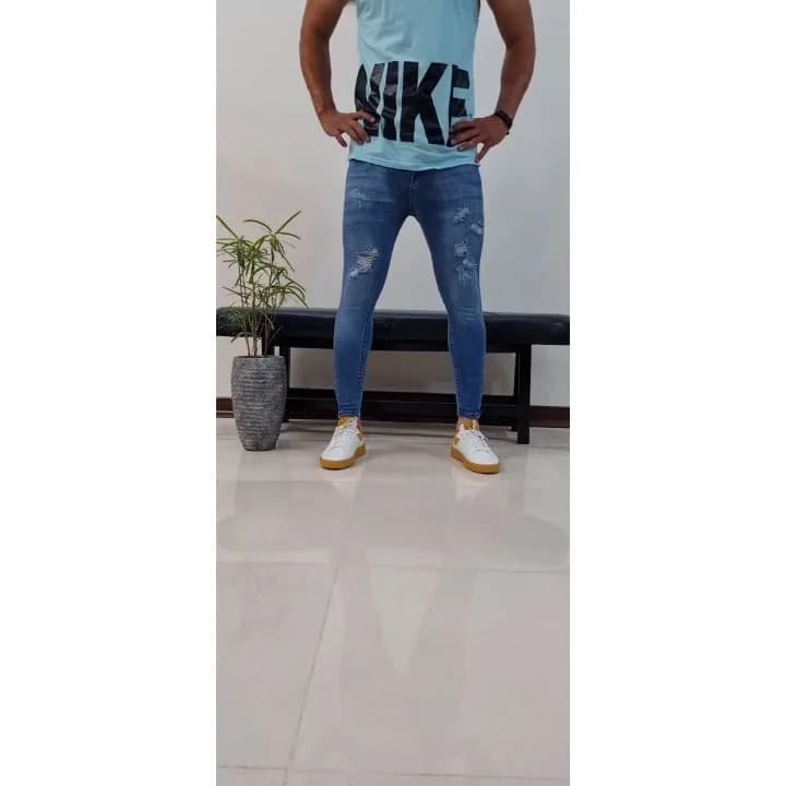 شلوار جین مردانه، رنگ آبی، جذب، پاره