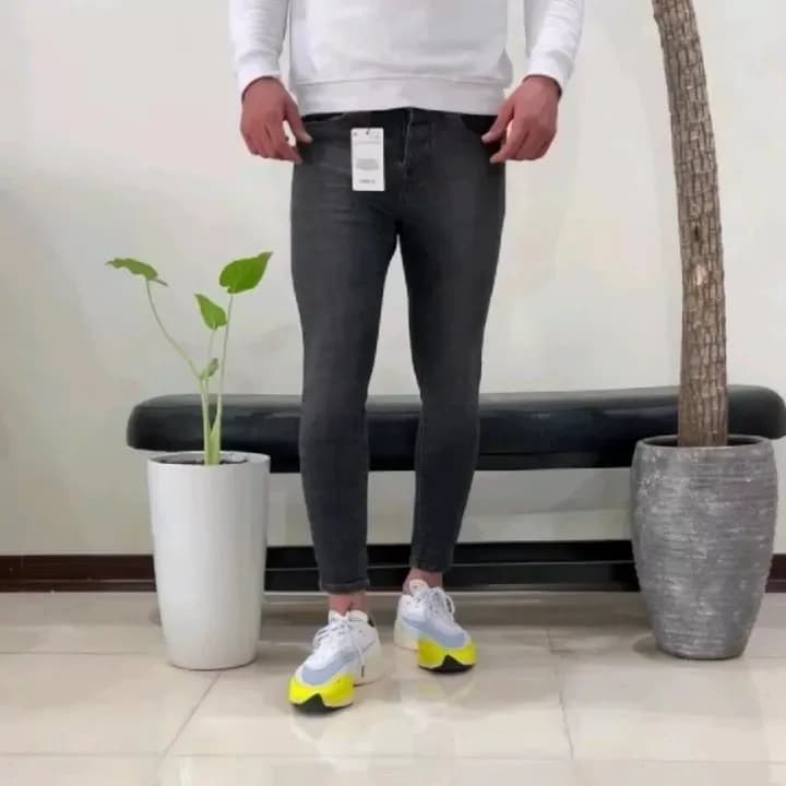 شلوار جین اسکینی مردانه، رنگ خاکستری، جذب