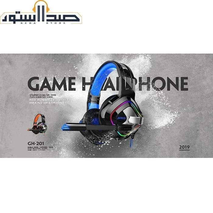 هدست گیمینگ GH-201 جدل، رنگ مشکی و آبی، جنس پلاستیک، دور سر با میکروفون