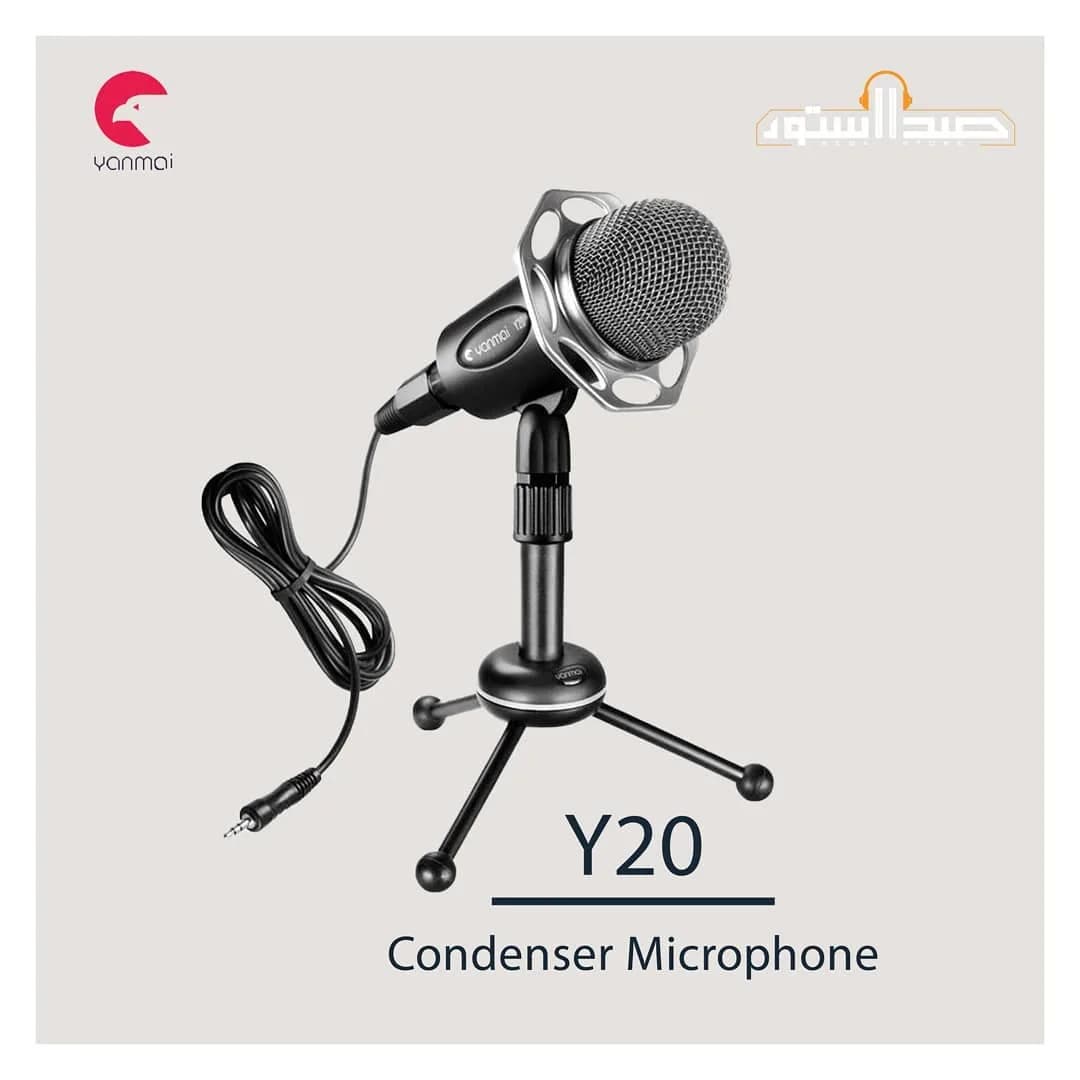 میکروفون کندانسر Y20 یانمای، رنگ مشکی و نقره‌ای، جنس فلز و پلاستیک، رومیزی، باسیم