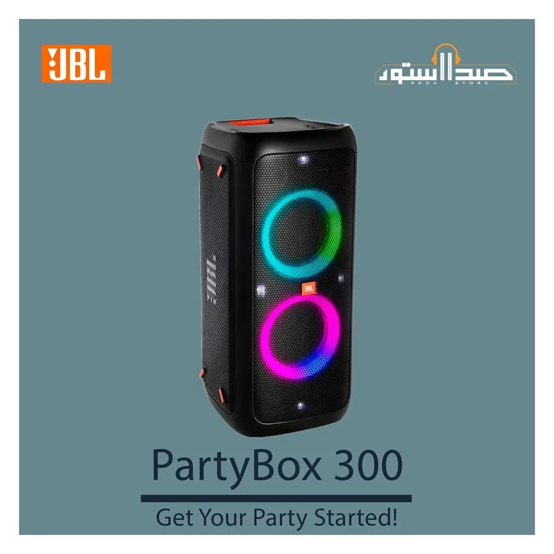 اسپیکر PartyBox 300 جی‌بی‌ال، رنگ مشکی، آبی و صورتی، جنس پلاستیک، مدل PartyBox 300، ایستاده