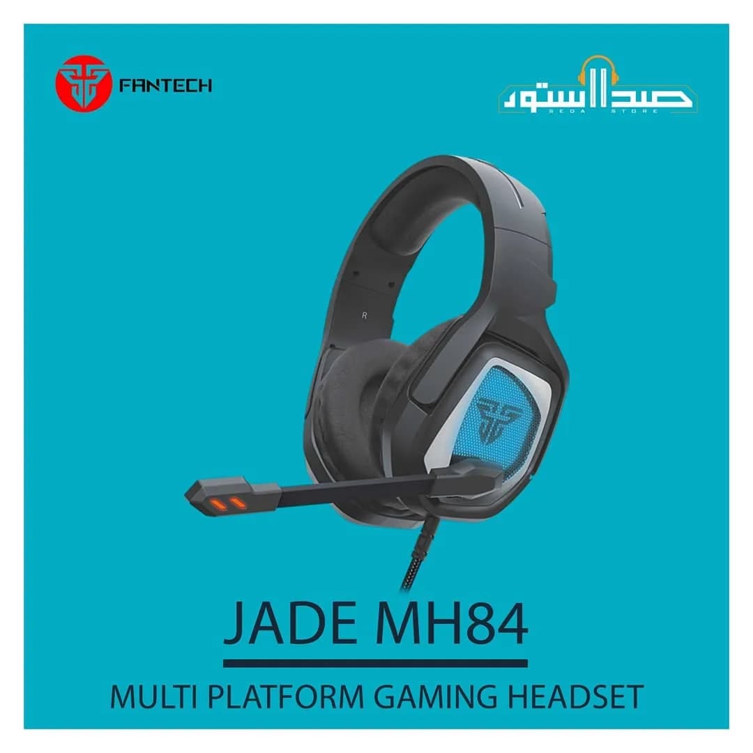 هدست گیمینگ Jade MH84 فنتک، رنگ مشکی و آبی، جنس پلاستیک، دورگوش، دارای میکروفون