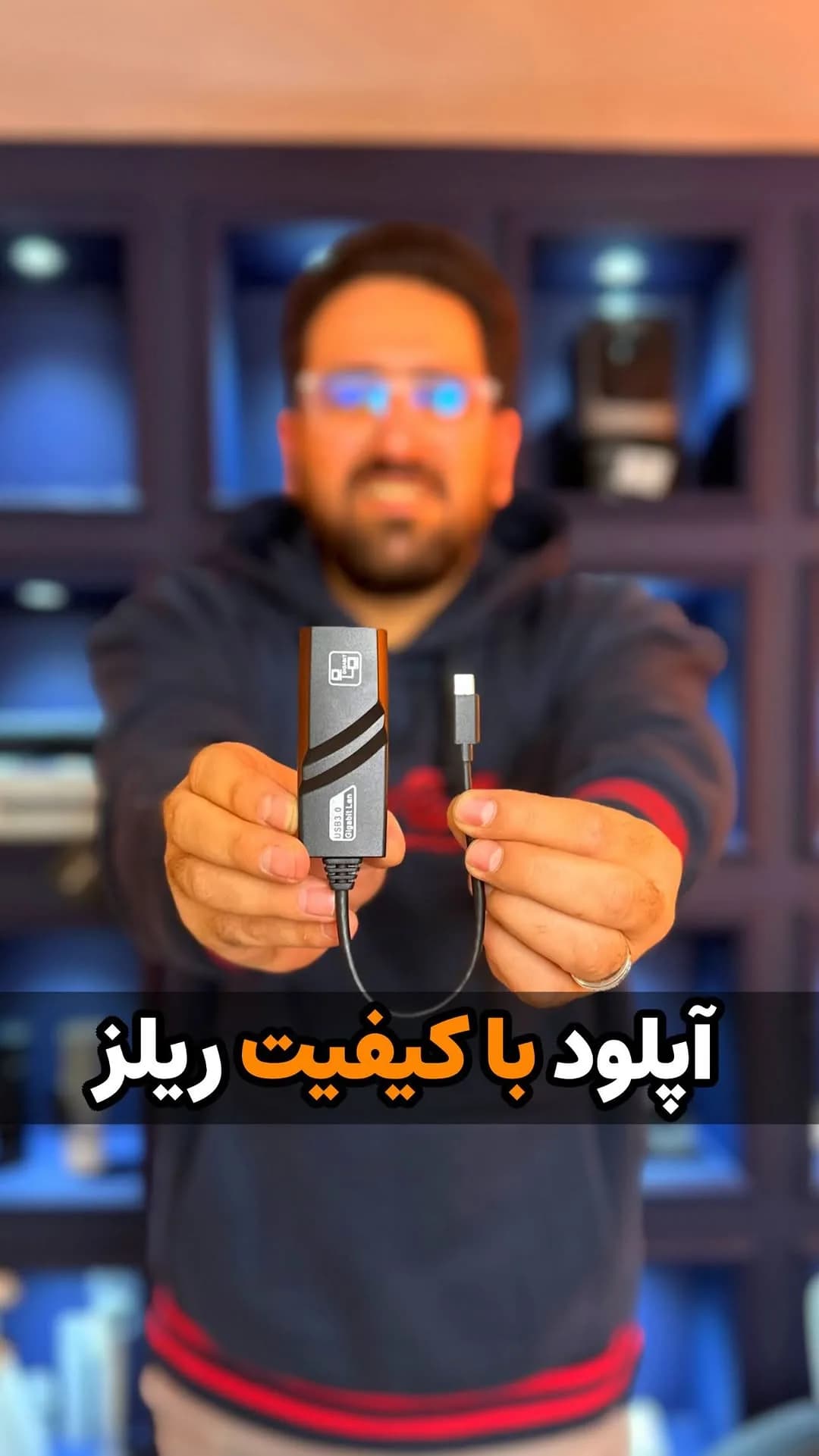 تبدیل LAN به Type-C، رنگ مشکی، جنس پلاستیک، مستطیلی، USB 3.0