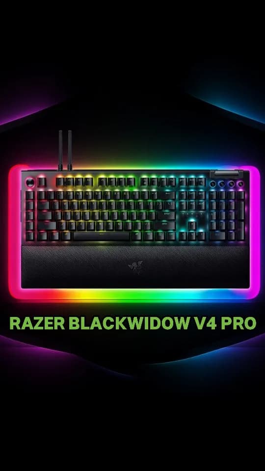 کیبورد گیمینگ BlackWidow V4 Pro ریزر، رنگ مشکی و رنگی، جنس پلاستیک و فلز، مکانیکی، با استراحتگاه مچ