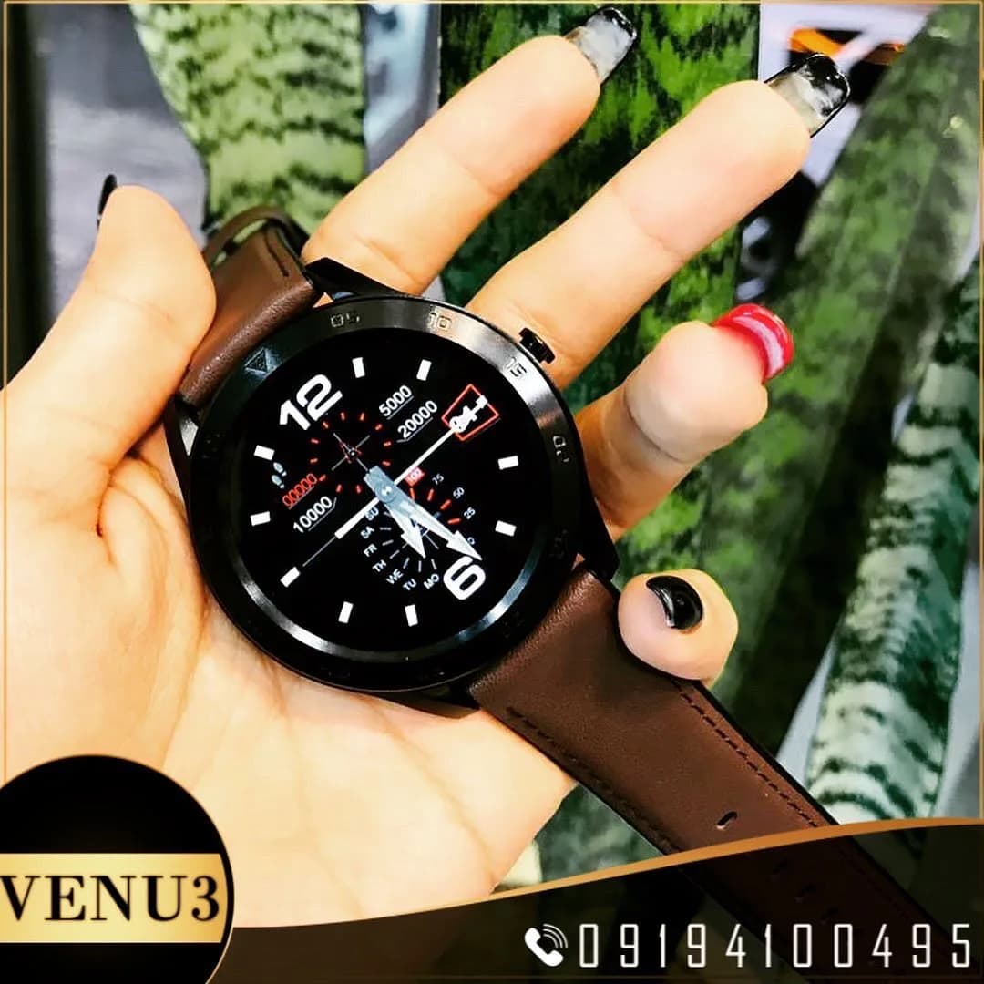 ساعت هوشمند مدل C19، رنگ قهوه‌ای و مشکی، جنس چرم و فلز، صفحه گرد، بند چرمی