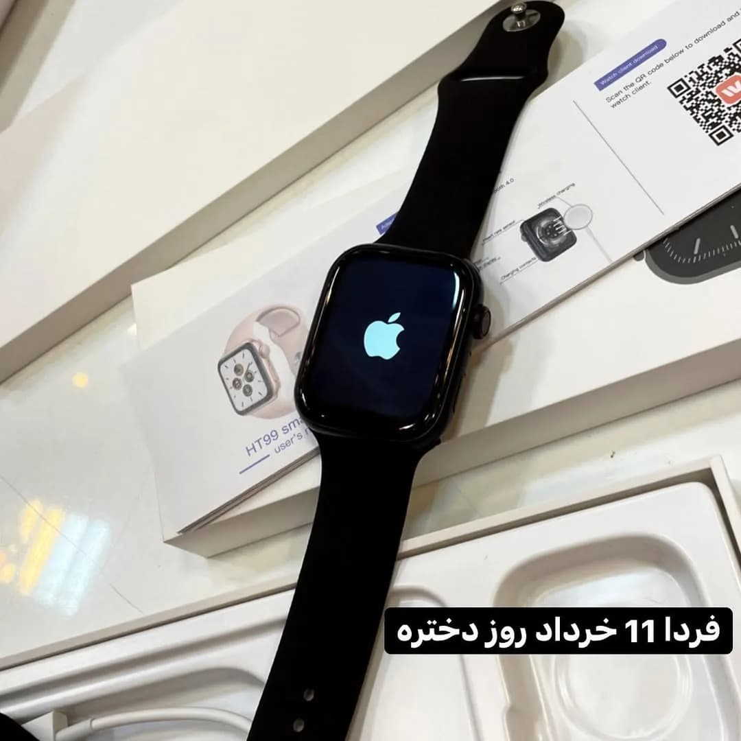 ساعت هوشمند HT99، رنگ مشکی، جنس سیلیکون و فلز، صفحه مربعی، بند سیلیکونی