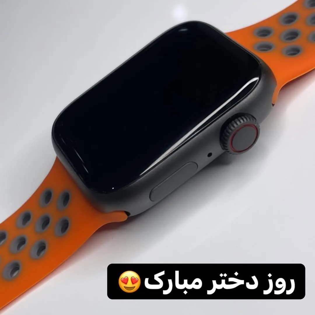 ساعت هوشمند، رنگ مشکی و نارنجی، جنس سیلیکون و فلز، صفحه مربعی، بند سوراخدار