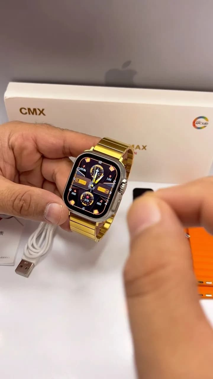 ساعت هوشمند Cx8 Pro Max امولد، رنگ طلایی، جنس فلز، مستطیلی، بند فلزی