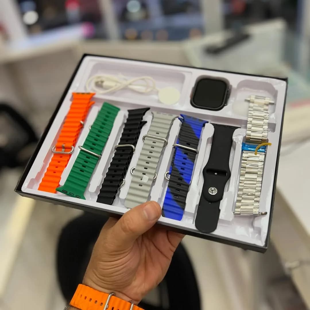 ساعت هوشمند watch ultra با هفت بند، رنگ نارنجی، سبز، مشکی، خاکستری، آبی و نقرهای، جنس سیلیکون و فلز، متنوع