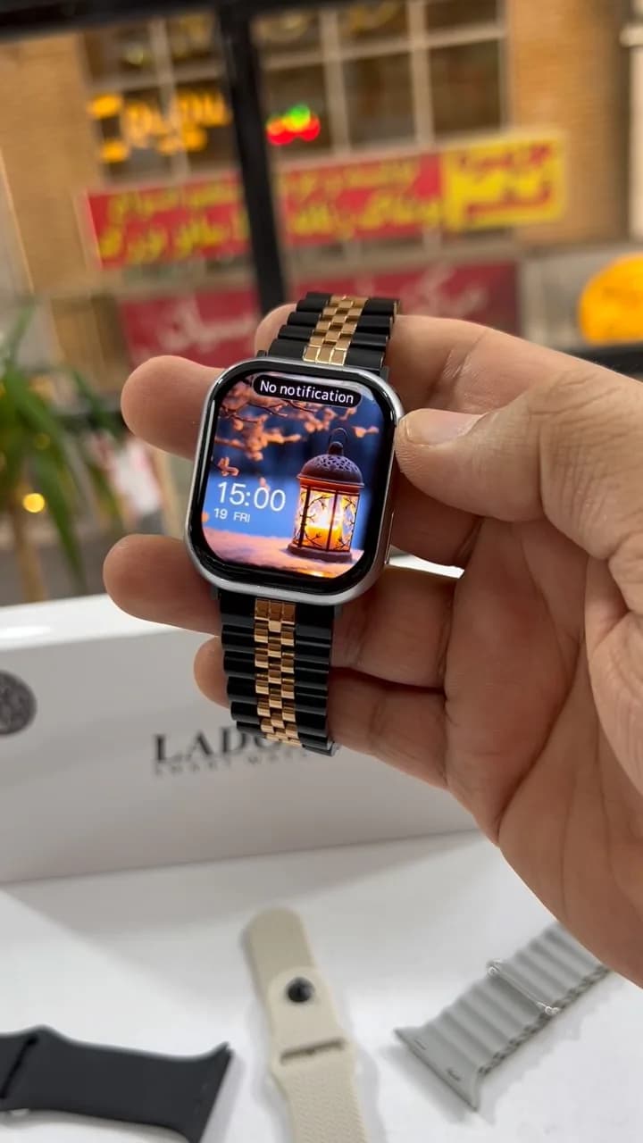 ساعت هوشمند LS11 Mini، رنگ مشکی و طلایی، جنس فلز و سیلیکون، دیجیتال، بند فلزی