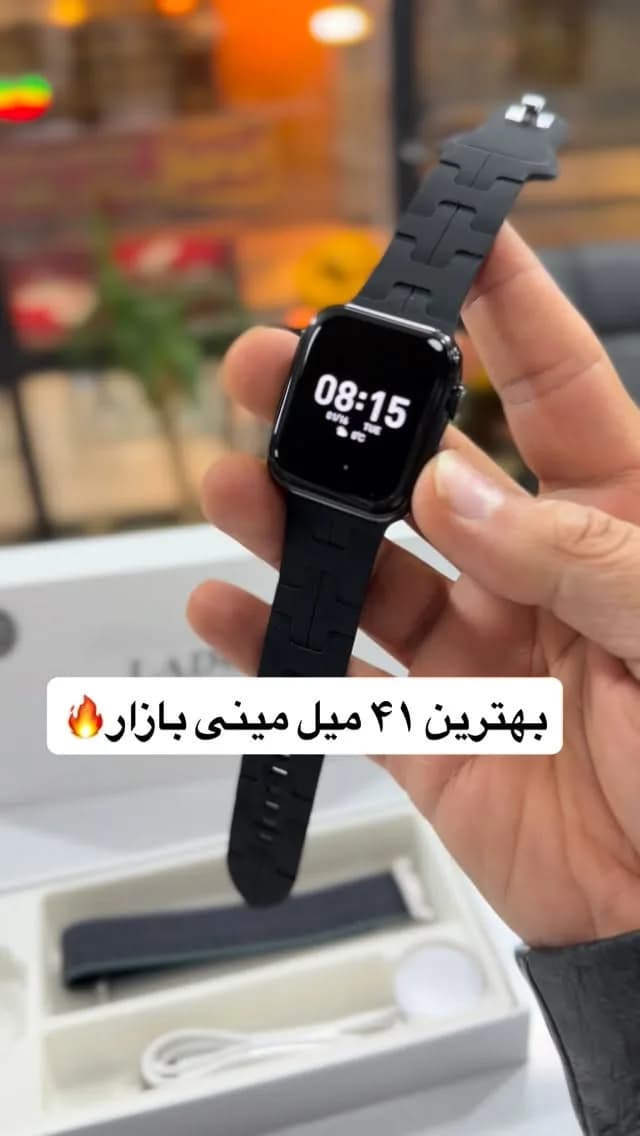 ساعت هوشمند مینی، رنگ مشکی، جنس سیلیکون، مربع، بند سیلیکونی
