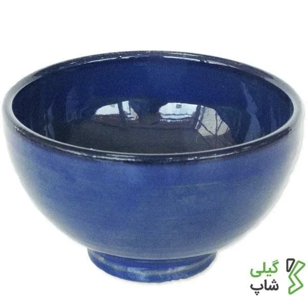 کاسه سفالی فیروزه‌ای — رنگ آبی — نمای روبه‌رو — کاسه