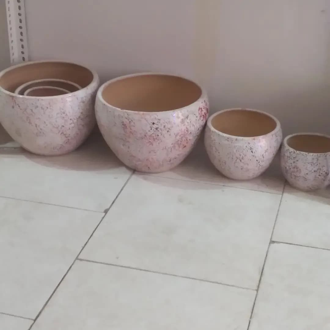 گلدان سفالی بیضی ۳ تایی