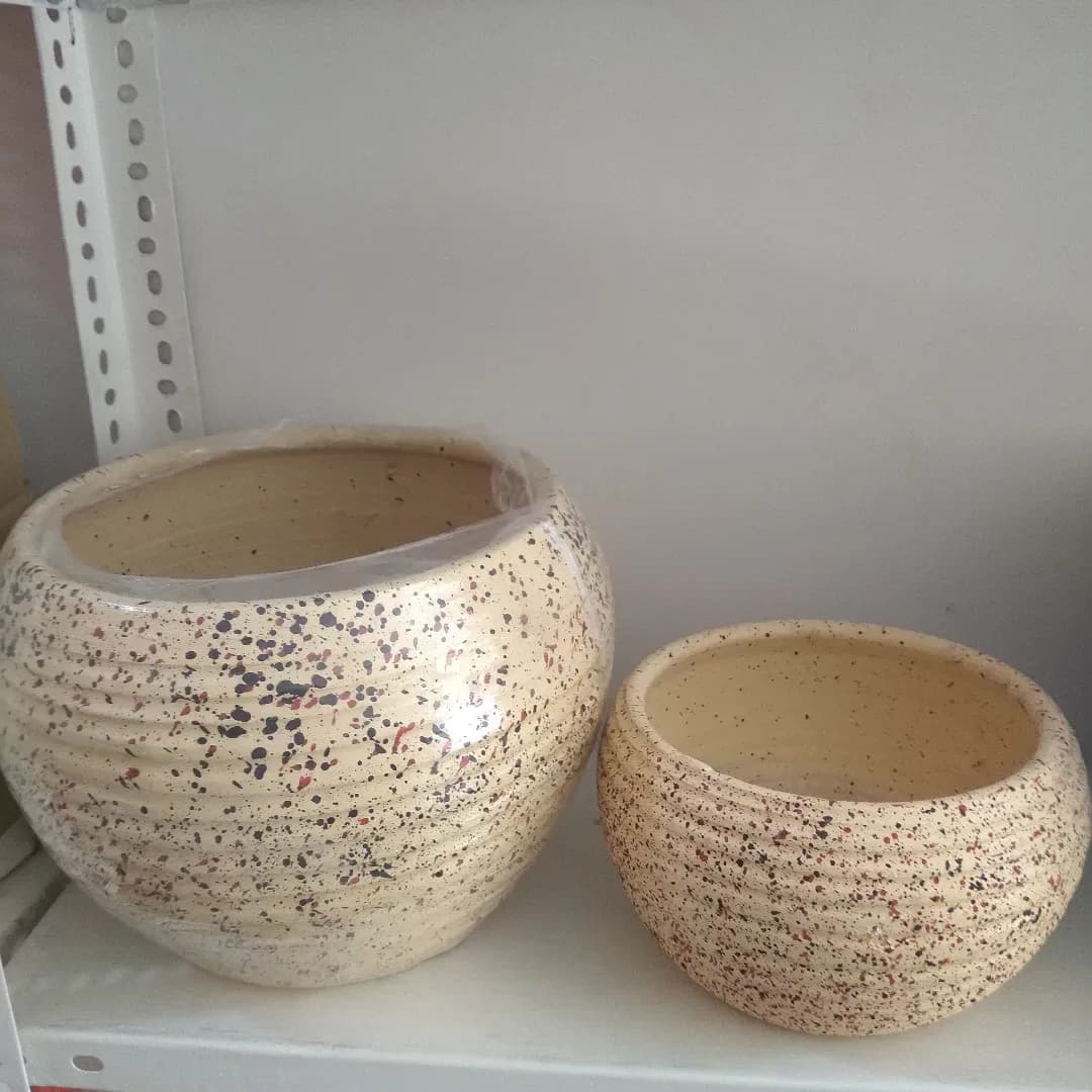 گلدان سفالی توپی ۲ تایی