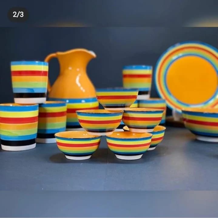 سرویس ظروف سفالی رنگین کمان — نمای چندکالا — رنگینکمان