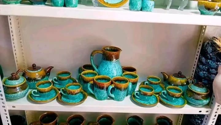 سرویس چای و پذیرایی سرامیکی شرهای فیروزهای