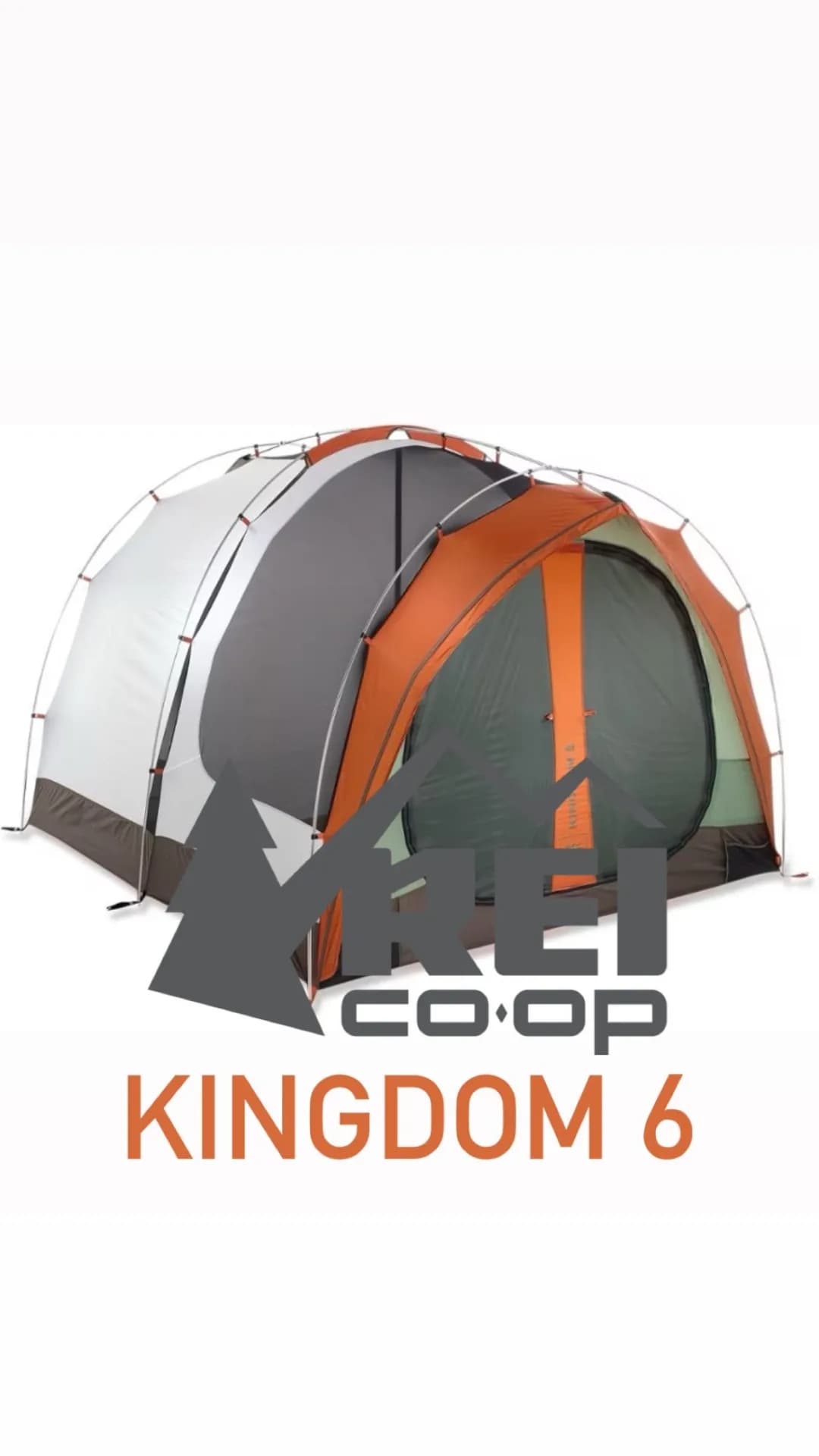 چادر ۶ نفره دوپوش Kingdom 6 REI، رنگ نارنجی، خاکستری و سفید، جنس برزنت، بزرگ، تونلی