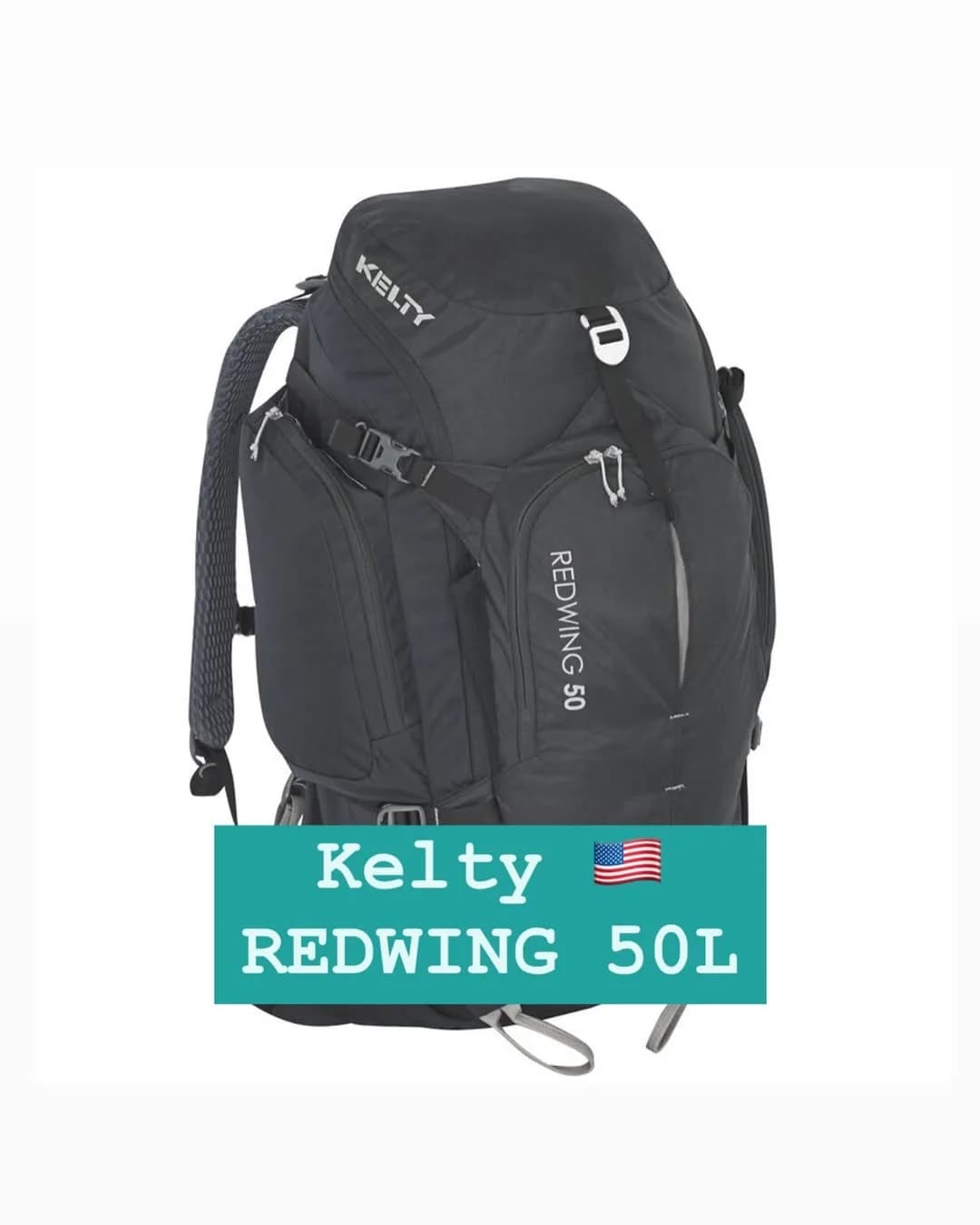 کوله‌پشتی Redwing 50 لیتری Kelty، رنگ مشکی و طوسی، جنس برزنت، کوله پشتی کوهنوردی جیب‌دار