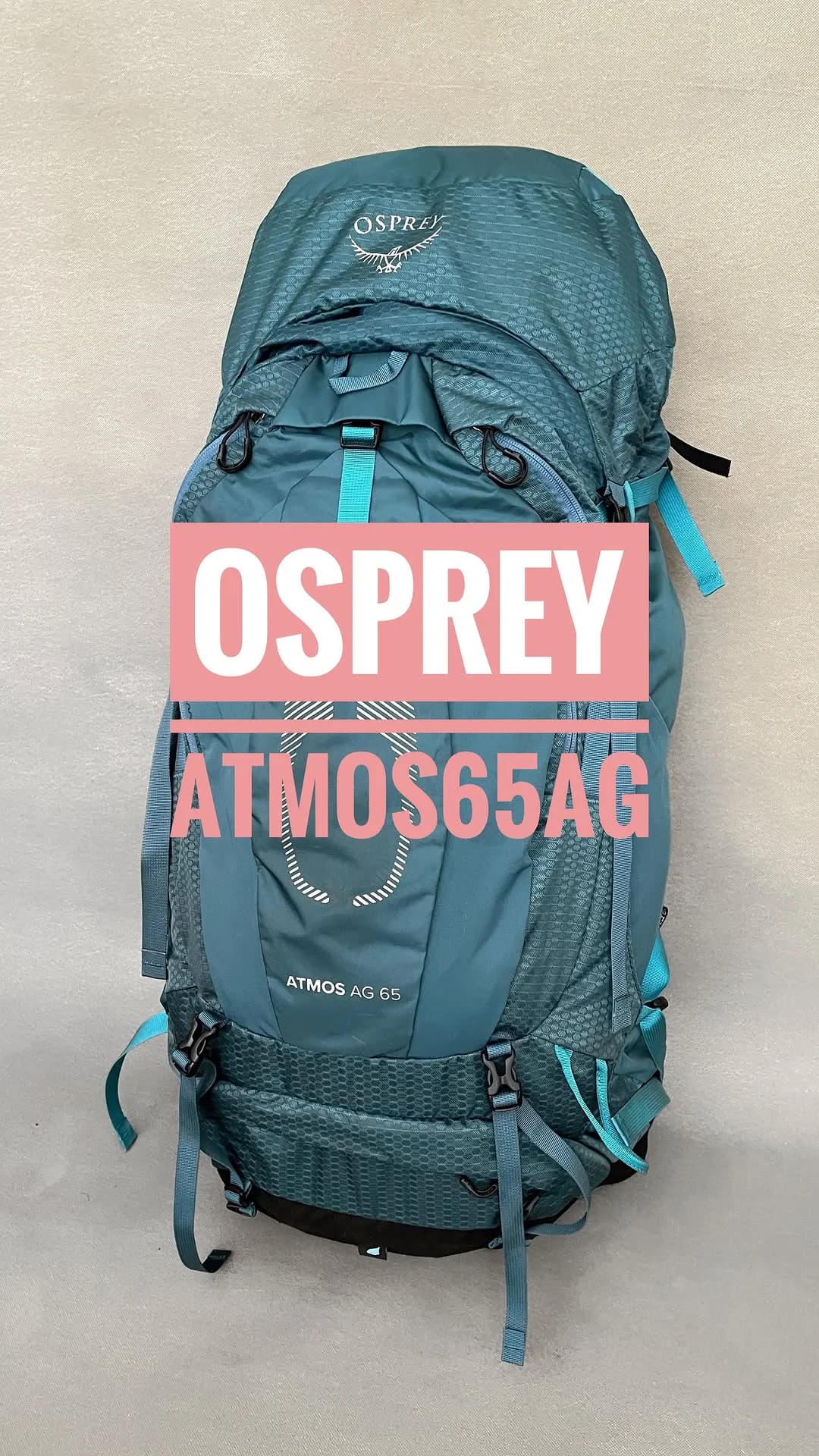 کوله‌پشتی کوهنوردی Atmos AG 65 اسپری، رنگ سبزآبی، آبی روشن و مشکی، جنس برزنتی، بندی