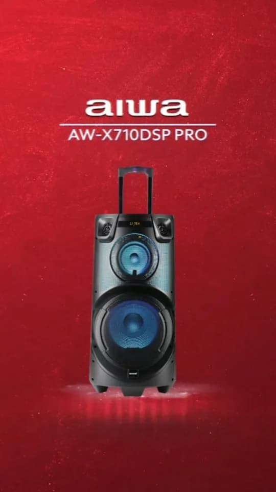 اسپیکر چرخدار AW-X710 DSP PRO آیوا، رنگ مشکی و آبی، جنس پلاستیک و فلز، چرخدار دستهدار