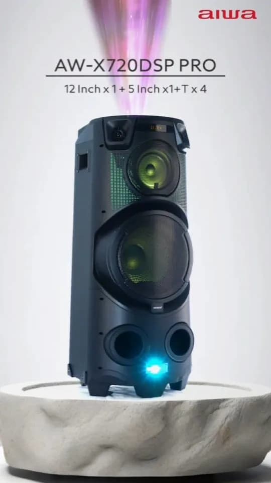 اسپیکر AW-X720DSP PRO آیوا، رنگ مشکی، سبز و آبی، جنس پلاستیک، استوانهای با نورپردازی