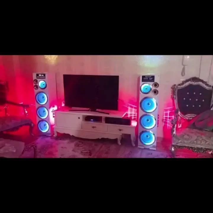 اسپیکر ایستاده سوپر باس با رادیو، رنگ سفید و آبی، جنس پلاستیک، بلند