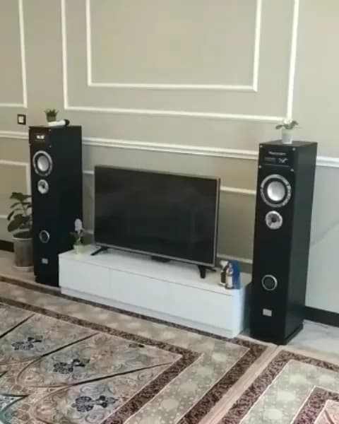 اسپیکر بدنه MDF با رادیو مکسیدر، رنگ مشکی و نقرهای، جنس پلاستیک، ایستاده صوتی خانگی
