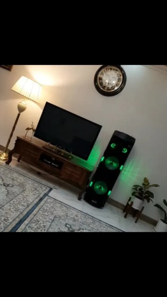 اسپیکر چراغدار با رادیو مکسیدر، رنگ مشکی و سبز، مدل تاوری
