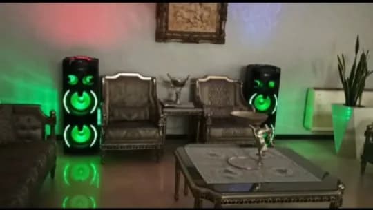 اسپیکر چراغدار مکسیدر، رنگ مشکی و سبز، جنس پلاستیک، ایستاده، نوردار