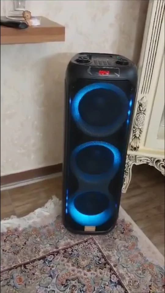 اسپیکر قابل حمل مکسیدر، رنگ مشکی و آبی، جنس پلاستیک و چوب، ایستاده بزرگ