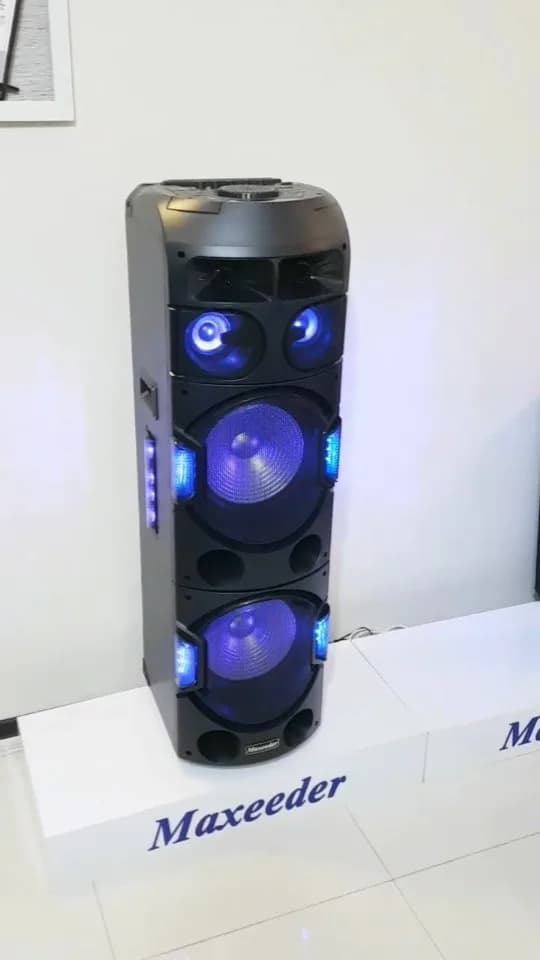 اسپیکر چراغدار AL-1213 APL مکسیدر، رنگ مشکی و آبی، جنس پلاستیک، ایستاده، دارای نورپردازی