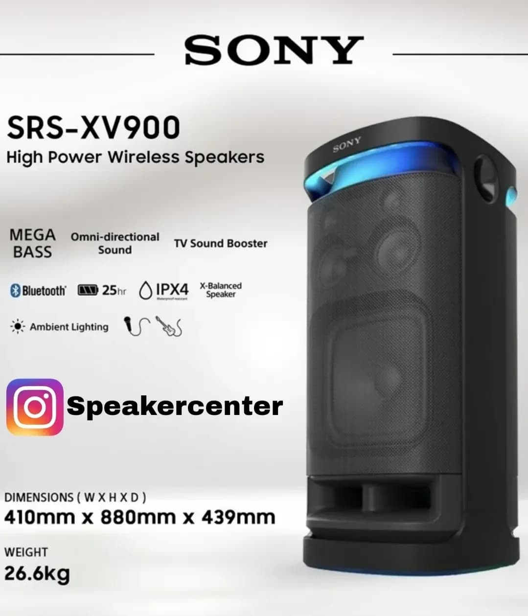 اسپیکر SRS-XV900 سونی، رنگ مشکی و آبی، جنس پلاستیک، ایستاده