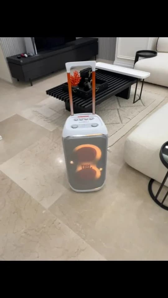 اسپیکر پارتیباکس سفید JBL، رنگ نارنجی، جنس پلاستیک، چرخدار، دستهدار