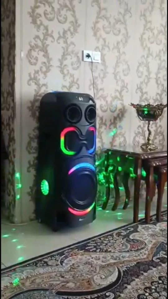 اسپیکر شارژی AE 1293 L مکسیدر، رنگ مشکی، سبز و قرمز، جنس پلاستیک، ایستاده چرخدار