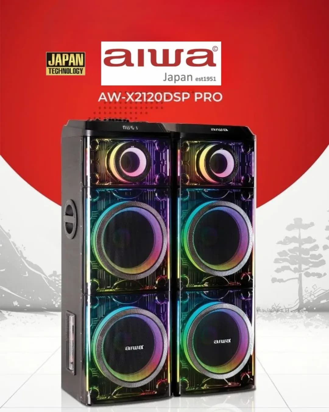 اسپیکر ایستاده AW-X2120 DSP PRO آیوا، رنگ مشکی و رنگینکمان، جنس پلاستیک، دو تایی