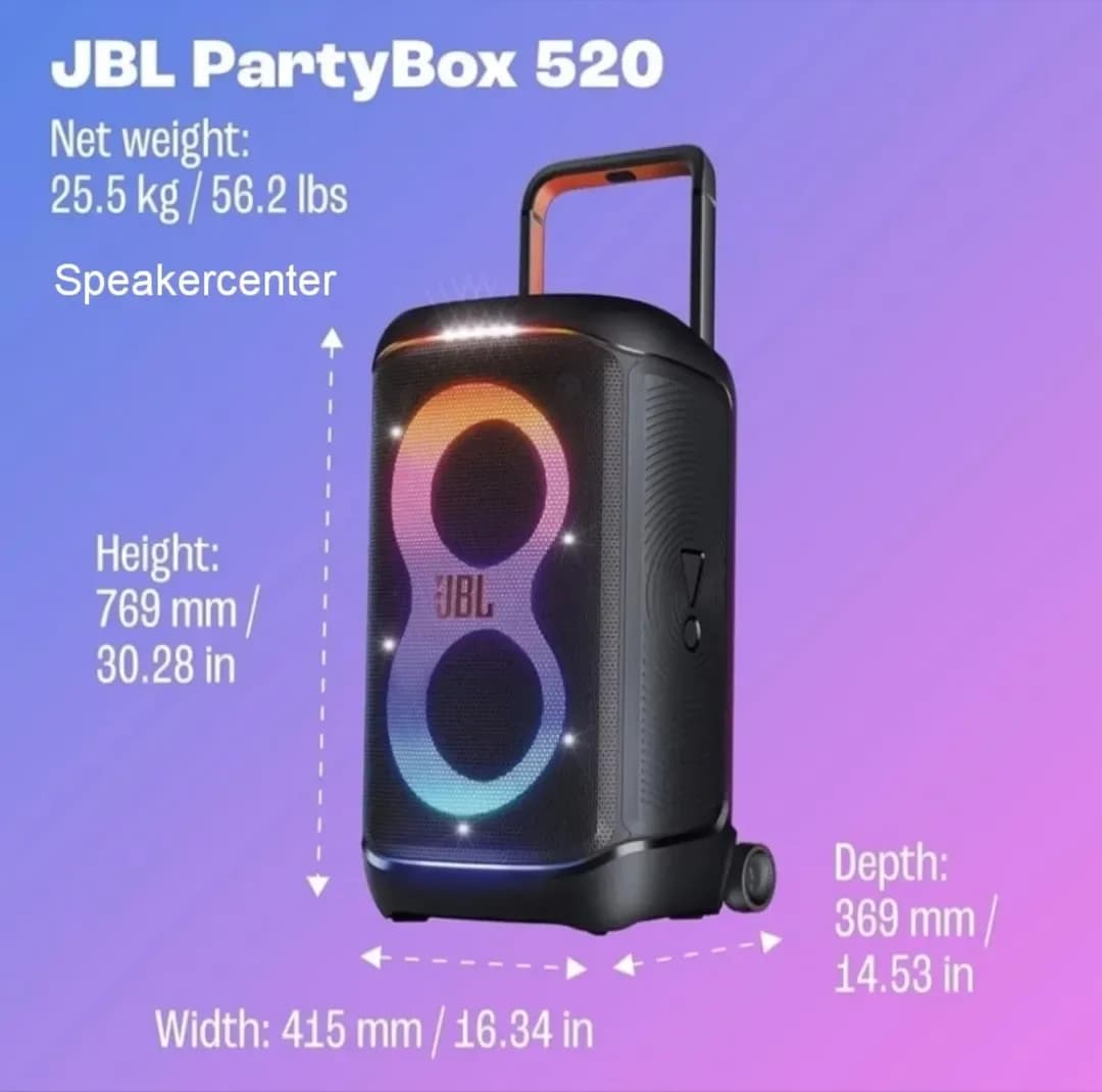 اسپیکر Partybox 520 JBL، رنگ مشکی و رنگینکمان، جنس پلاستیک، ایستاده، چرخدار