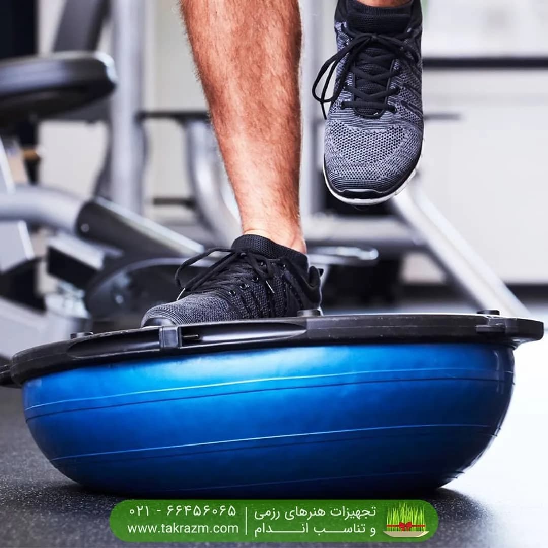بوسوبال Mega Fitness، رنگ آبی و مشکی، جنس لاستیک و پلاستیک، نیمکره تعادلی