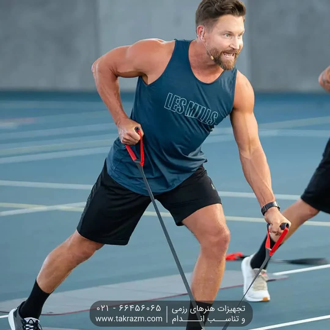 کش ورزشی CX روکش دار PowerGYM، رنگ مشکی و قرمز، جنس لاستیک، دستهدار