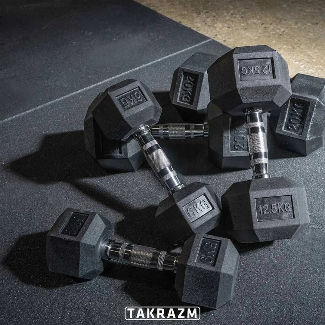 دمبل شش ضلعی روکش لاستیکی