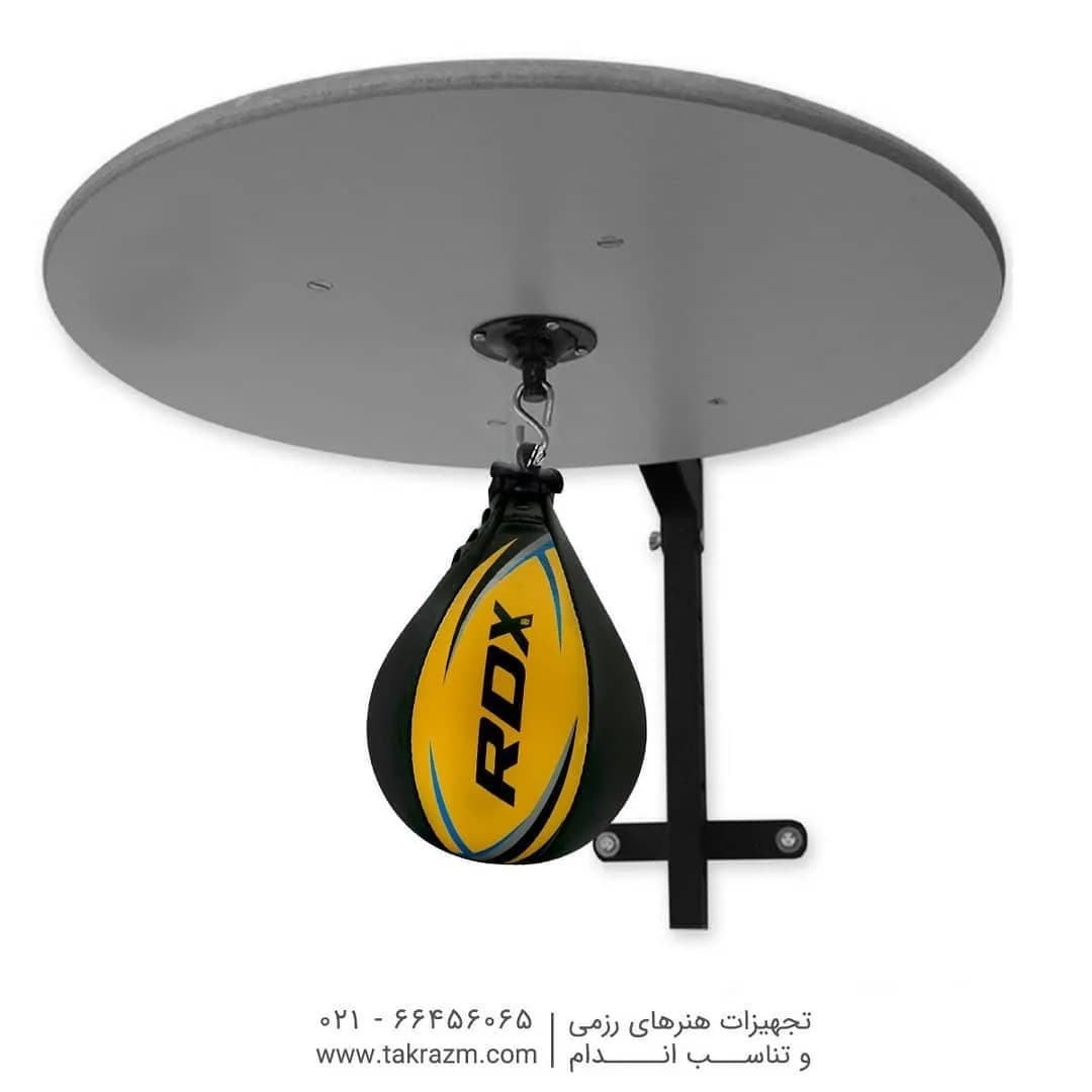کیسه سرعت گلابی چرم RDX، رنگ زرد و مشکی، جنس چرم مصنوعی، اشکی