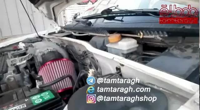 فیلتر هوا اسپرت خودرو، رنگ قرمز، جنس فلز و پارچه، مخروطی